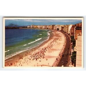 Vintage Copacabana Beach Rio de Janeiro Brazil Pan Am Litho Postcard